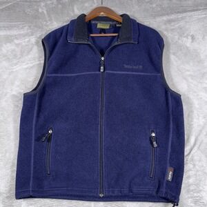 Timberland Fleece Vest Men's L Blue Full Zip Sleeveless Zip Pockets Hunting